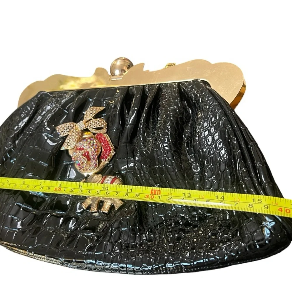 Iris Lane Black Clutch with Rhinestone Handbag - Picture 4 of 10